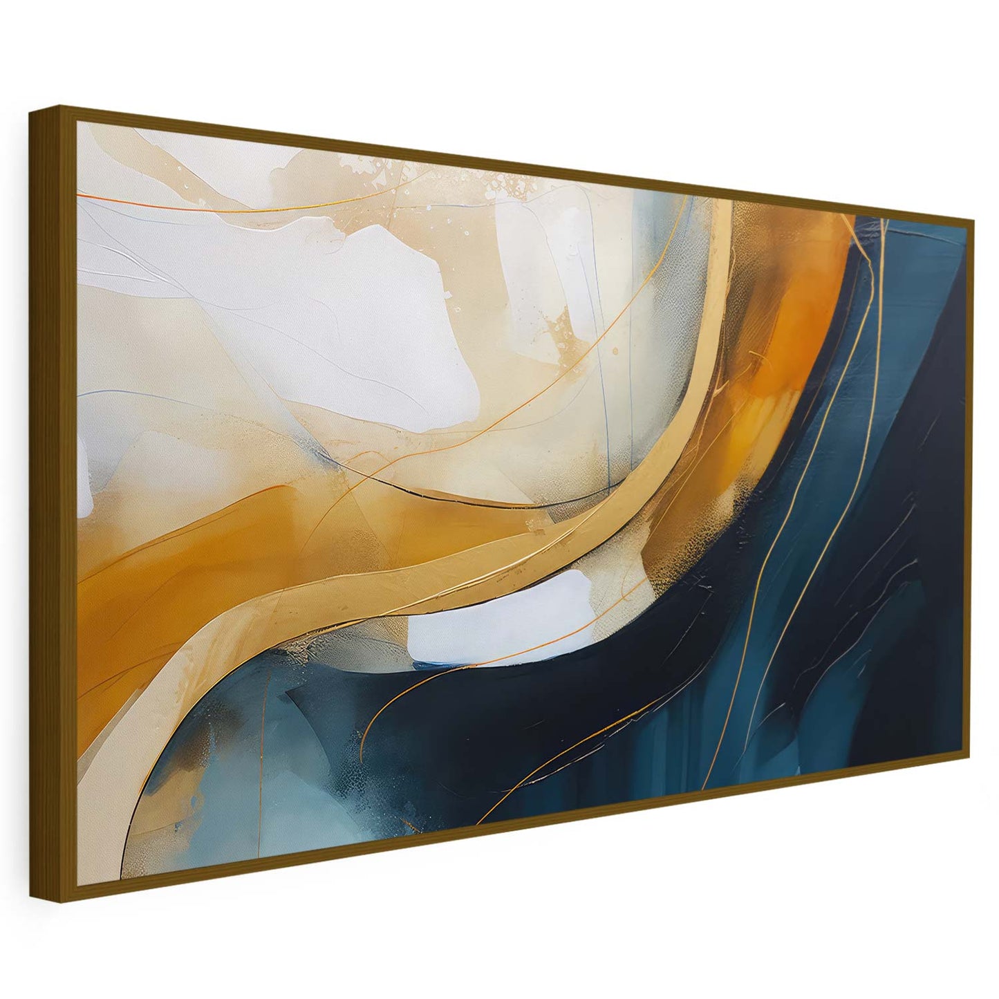 Tableau sur toile abstrait de vagues doré et bleu KWADECO