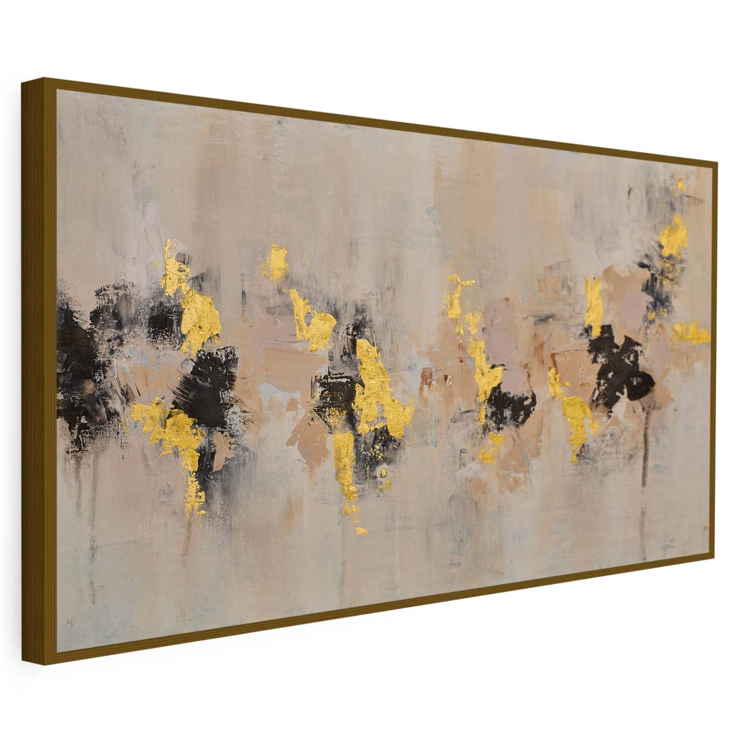 Tableau sur toile d'abstrait doré avec touche noir KWADECO
