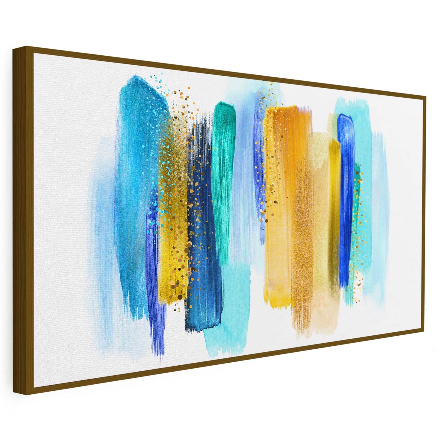Tableau sur toile de lignes colorées bleu ciel et doré KWADECO