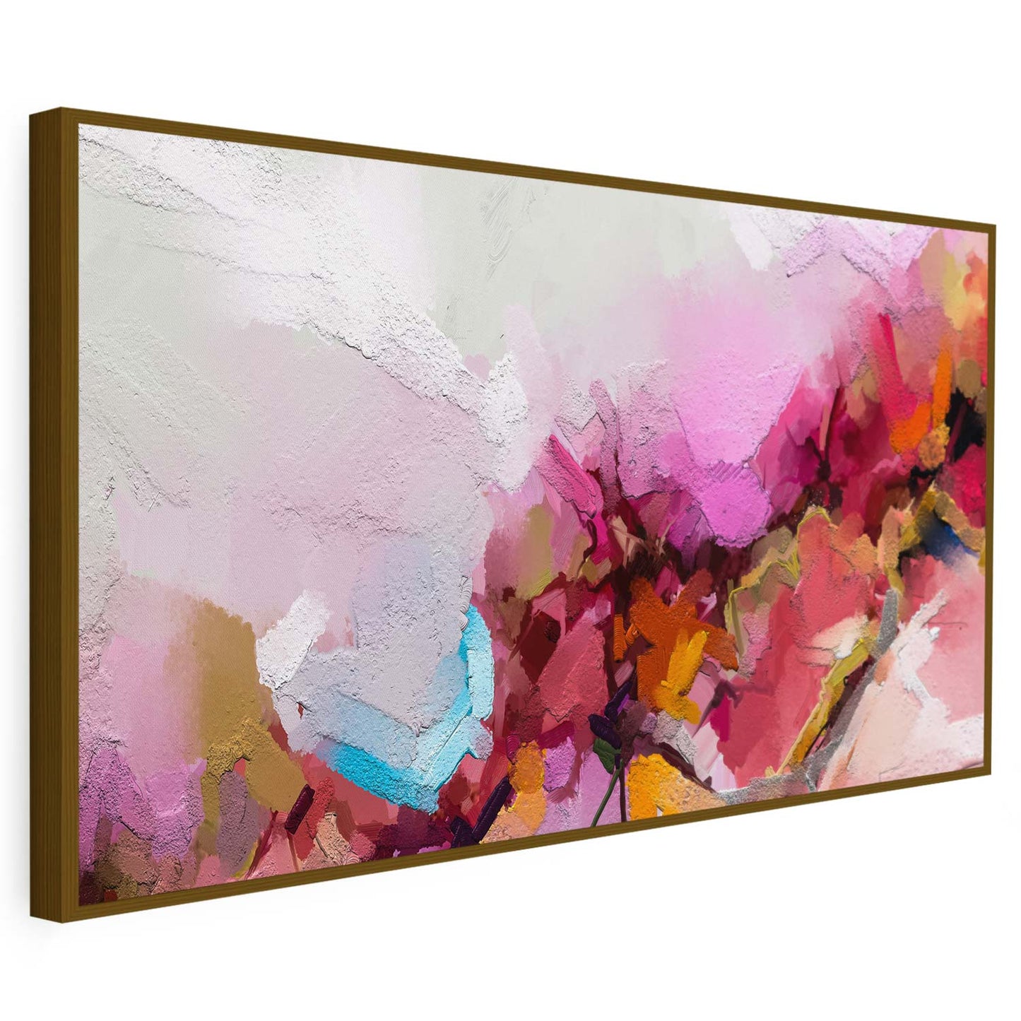 Tableau sur toile abstrait effet peinture couleur rose KWADECO