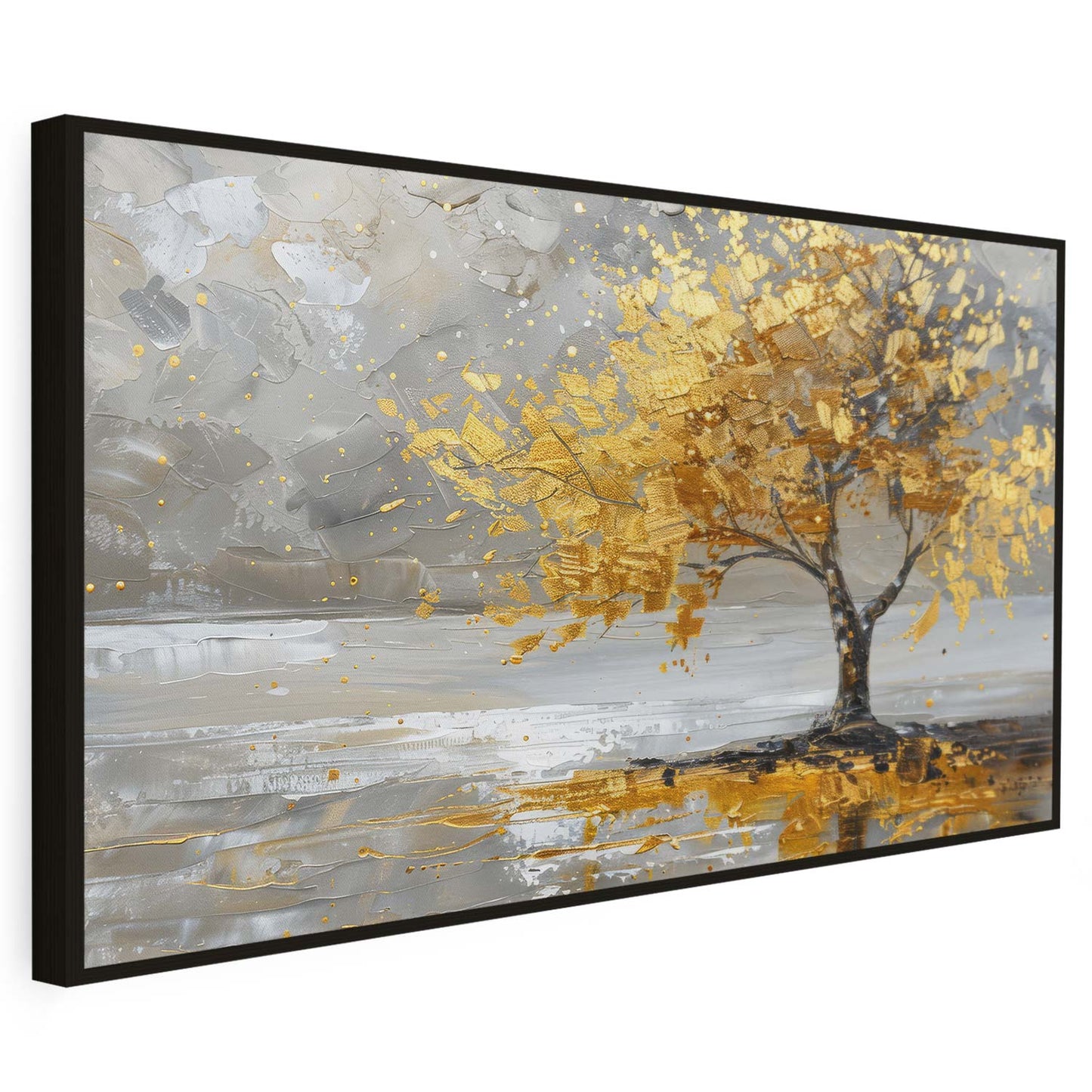 Tableau sur toile d'abstrait d'arbre doré KWADECO