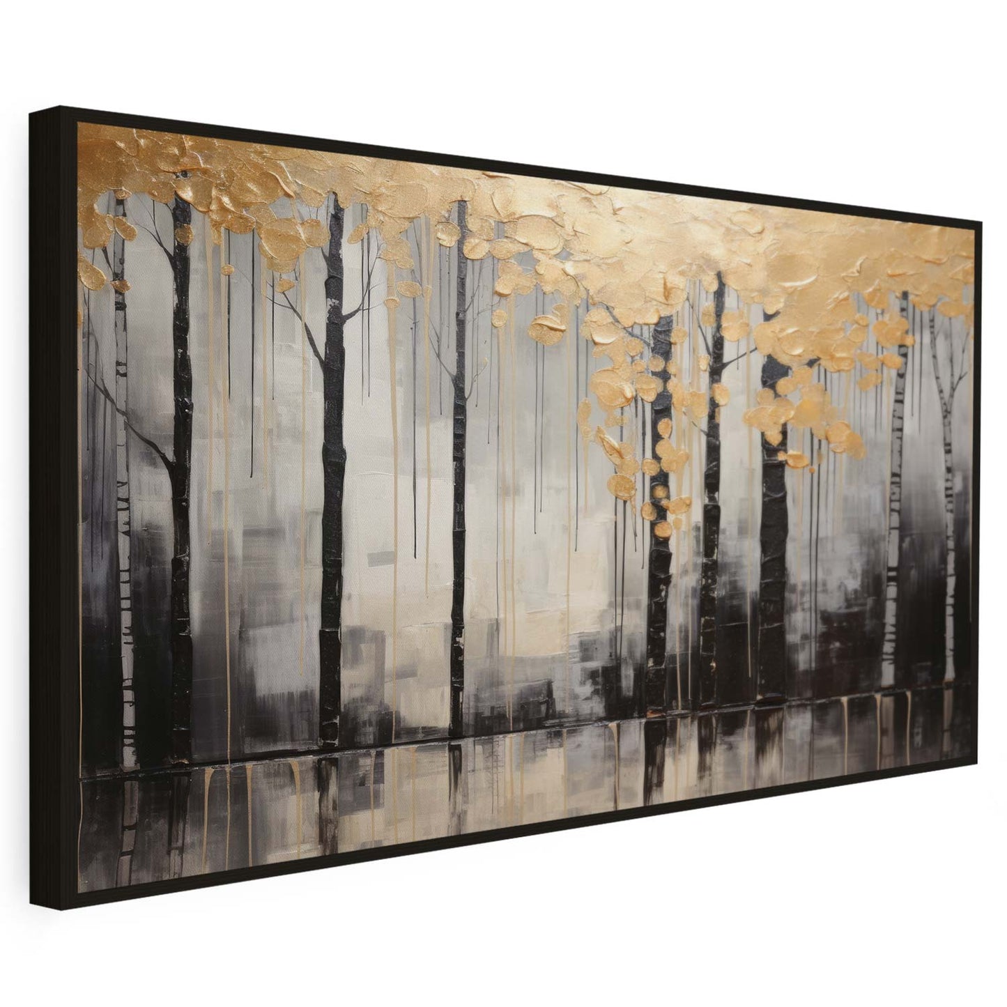 Tableau sur toile d'abstrait d'arbre noir avec tache doré KWADECO