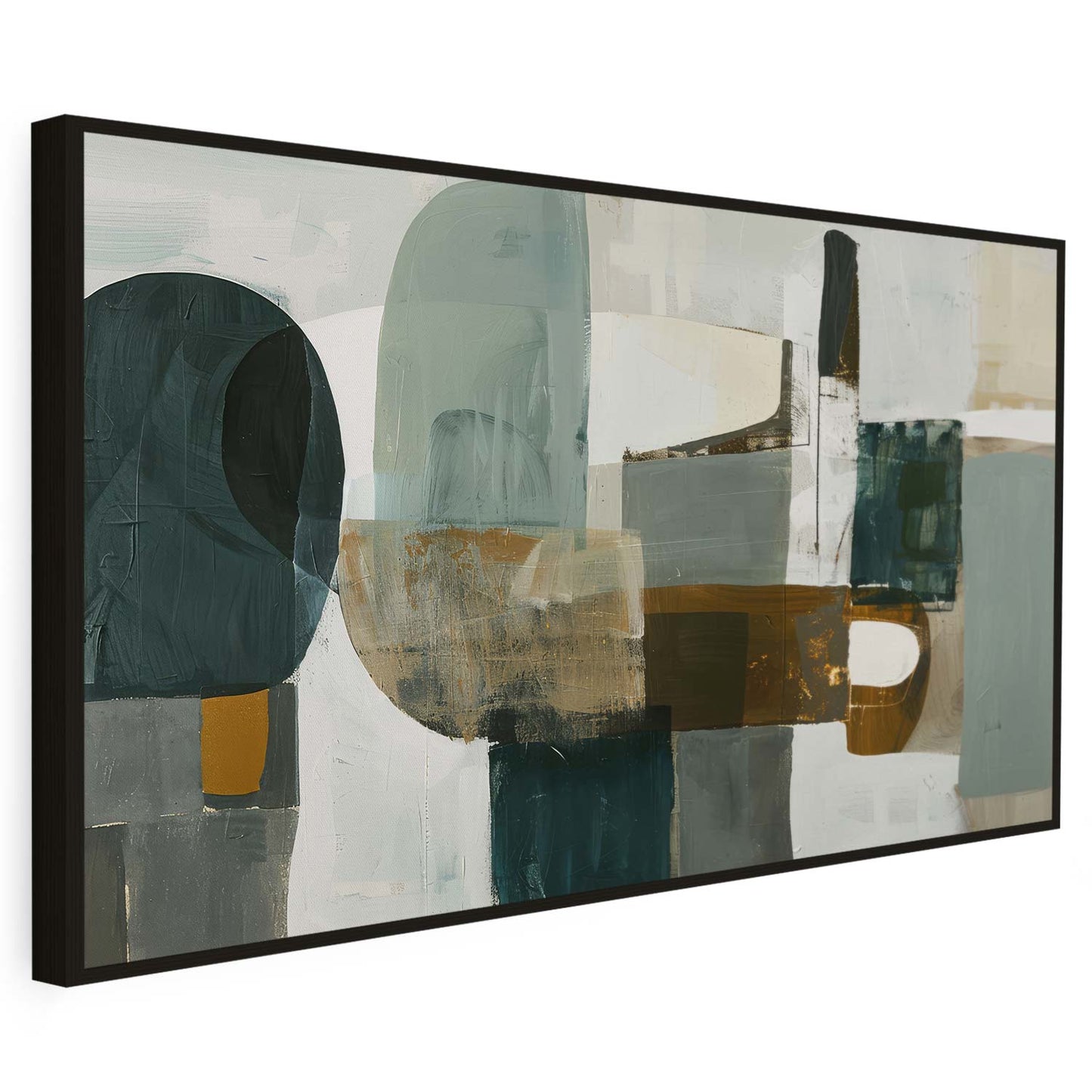 Tableau sur toile d'abstrait moderne de forme vert et doré KWADECO