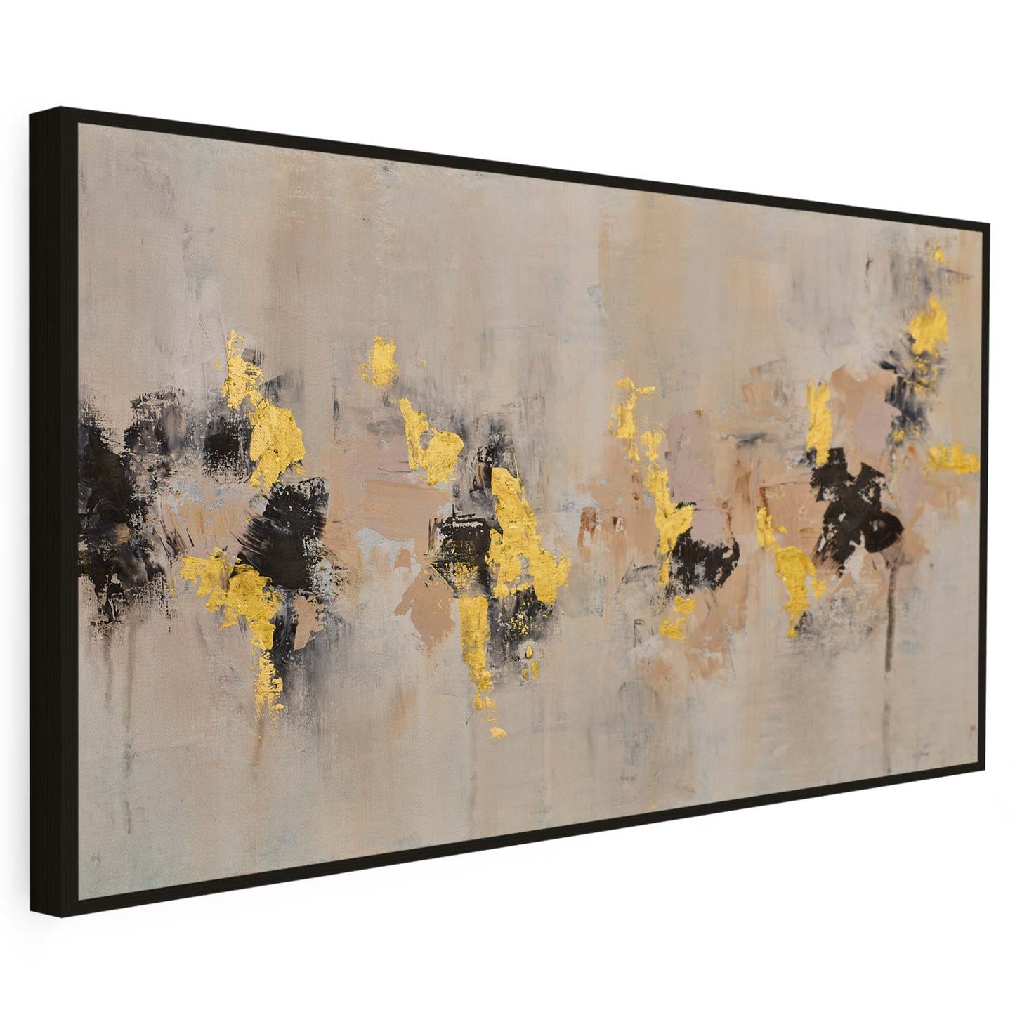 Tableau sur toile d'abstrait doré avec touche noir KWADECO