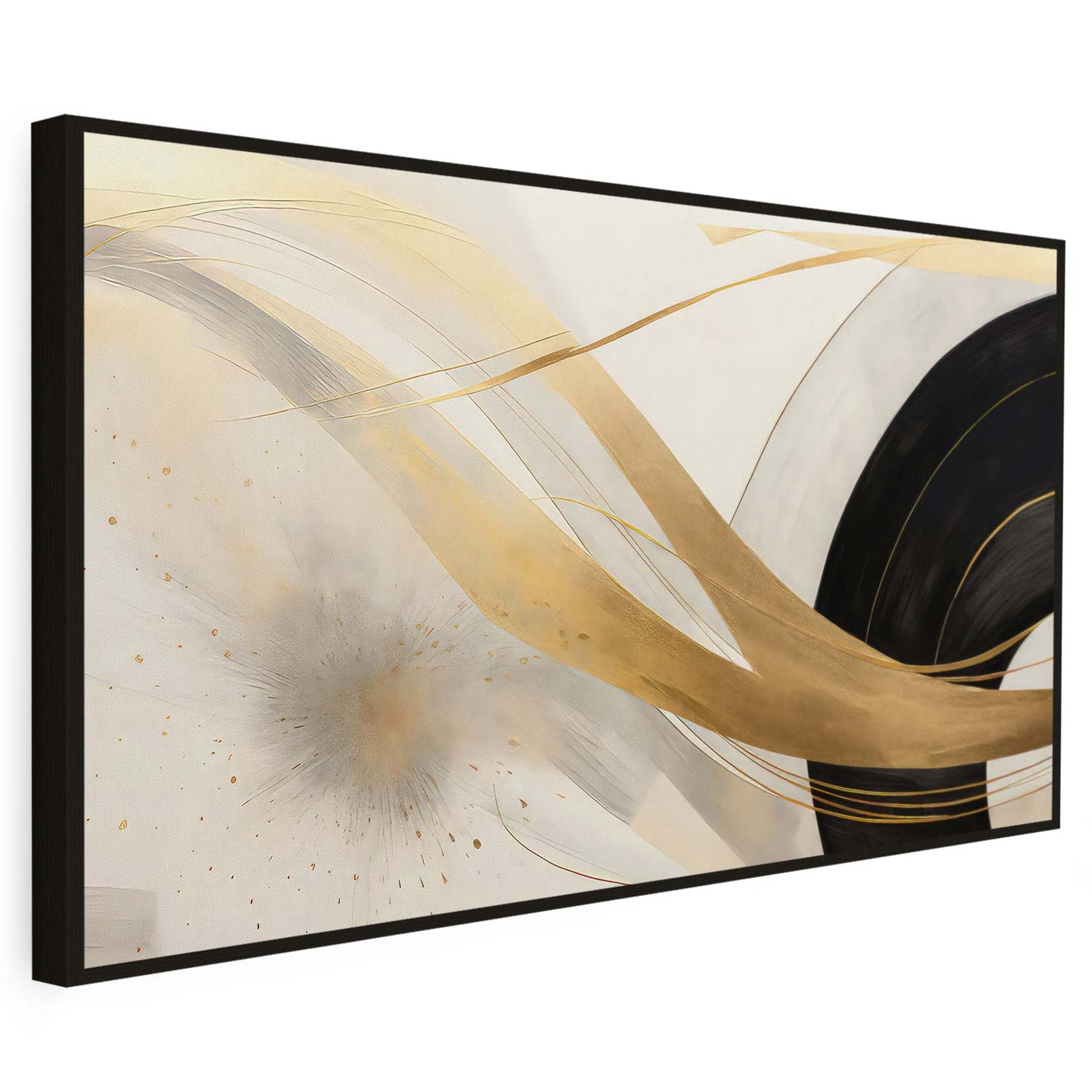 Tableau sur toile abstrait de lignes doré et noir moderne art KWADECO