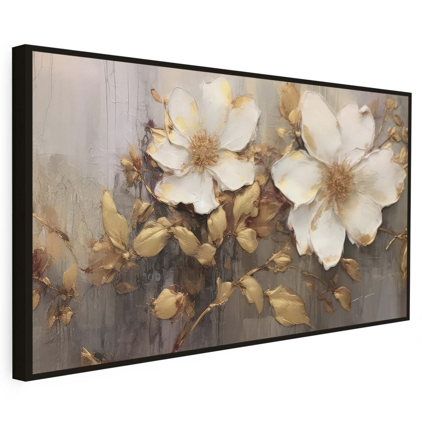 Tableau sur toile de fleurs dorées effet 3d KWADECO