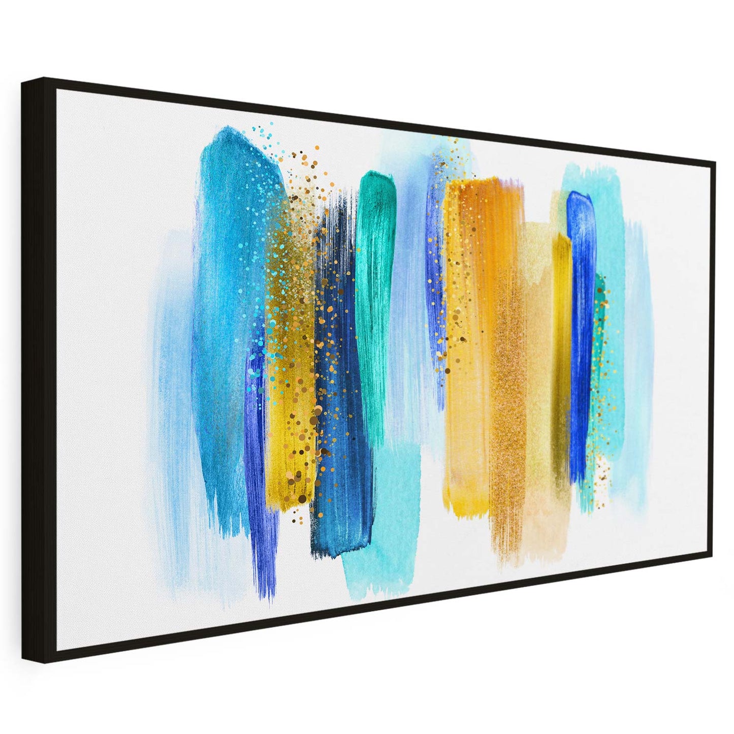 Tableau sur toile de lignes colorées bleu ciel et doré KWADECO