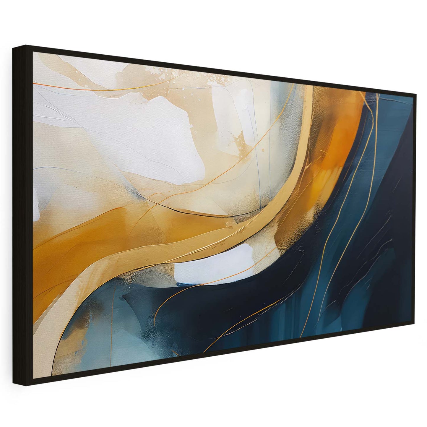 Tableau sur toile abstrait de vagues doré et bleu KWADECO