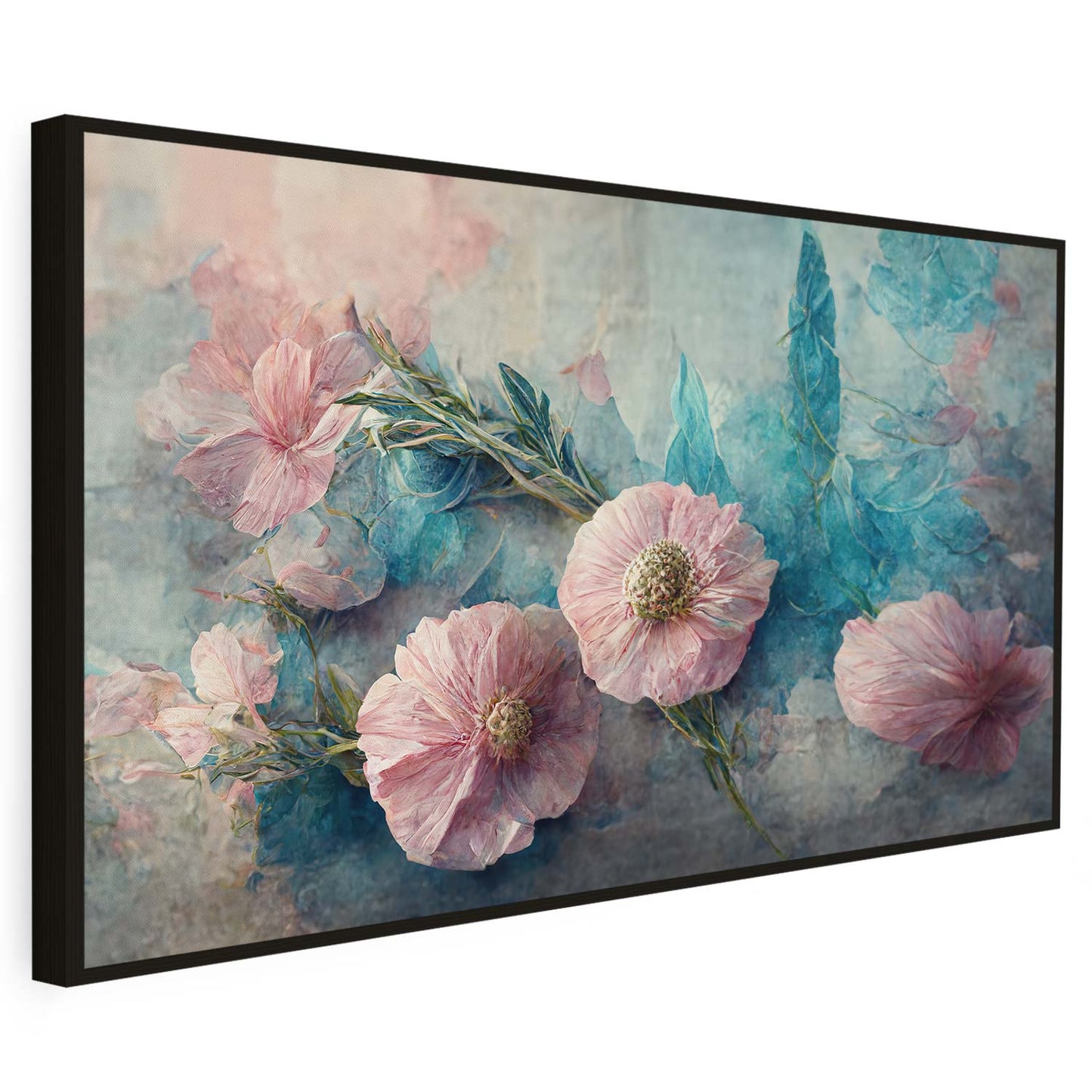 Tableau sur toile de fleurs rose et bleu art KWADECO