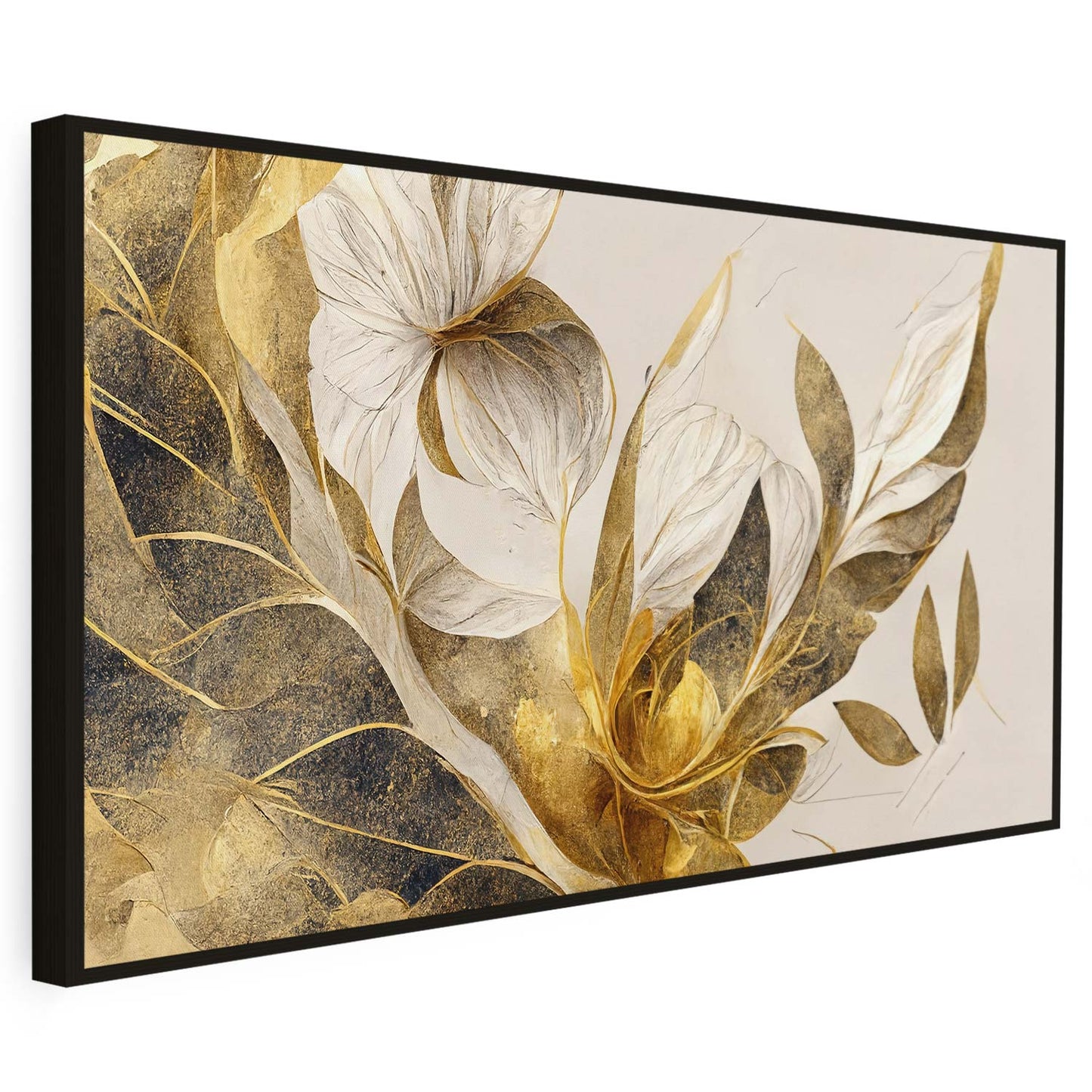Tableau sur toile de fleurs dorées effet 3D moderne art KWADECO