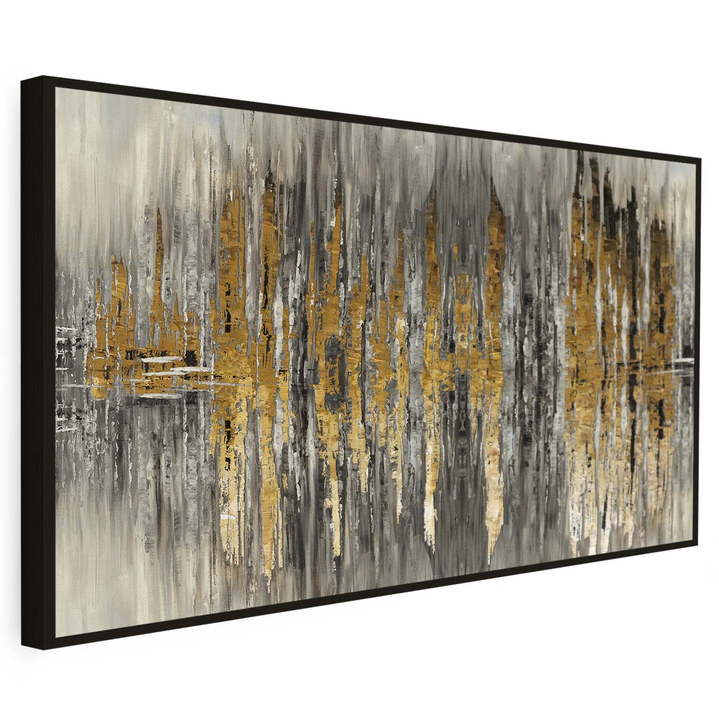 Tableau sur toile abstrait, doré et noir, avec des ondulations KWADECO