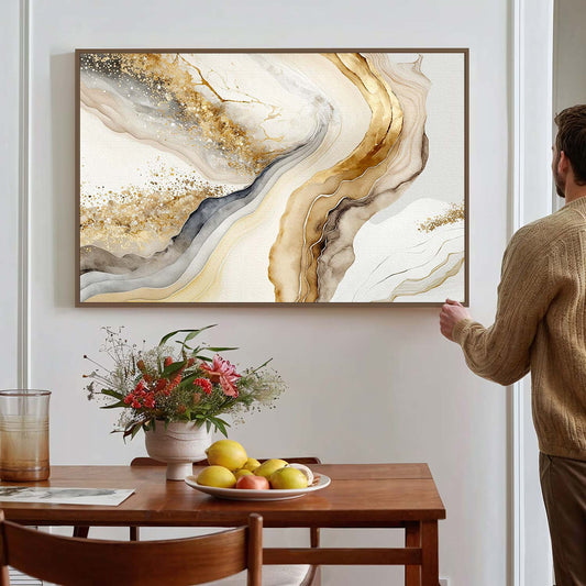 Tableau sur toile de marbre doré à motif vague KWADECO