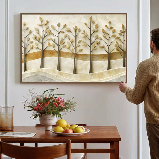 Tableau sur toile d'arbres effet 3D doré KWADECO