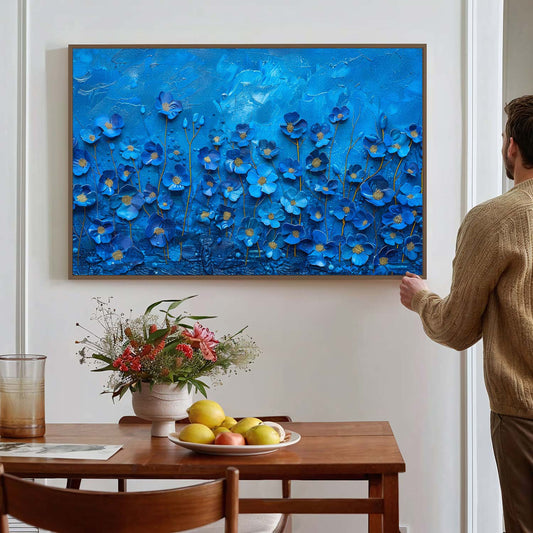 Tableau sur toile de fleurs bleues effet 3D KWADECO