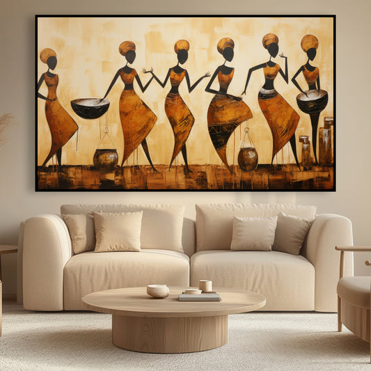 Toile représentant plusieurs femmes africaines en pleine danse