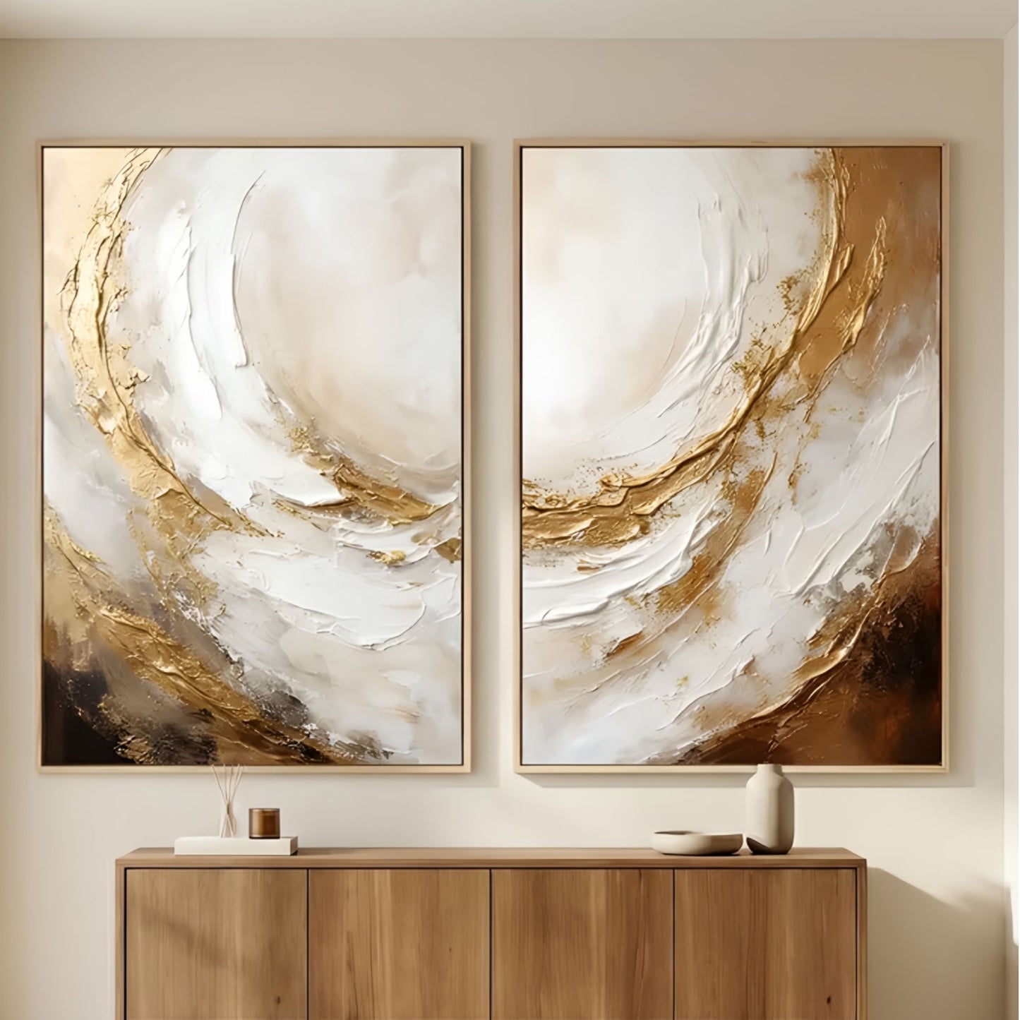 Tableau abstrait doré en vague style moderne pour décoration murale élégante