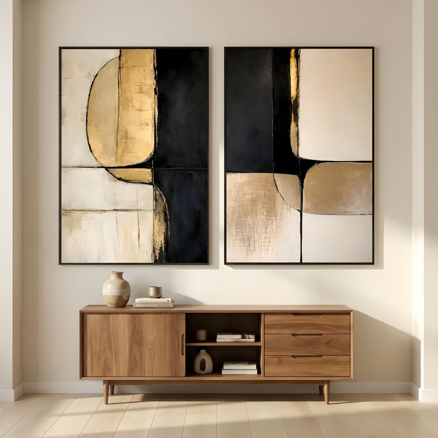 Duo de Tableaux Cercle Noir et Doré