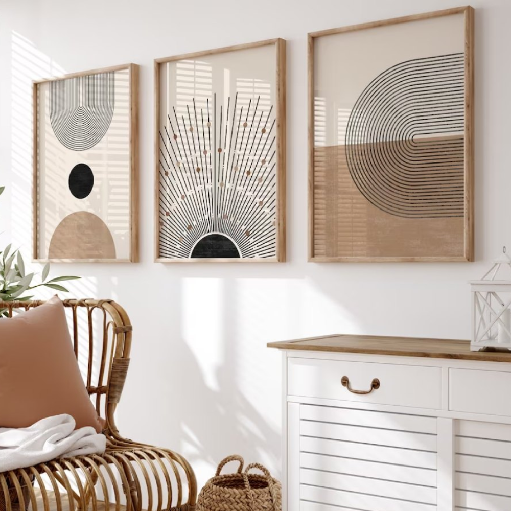 Trio de sous-verres modernes bohèmes en beige et noir KWADECO