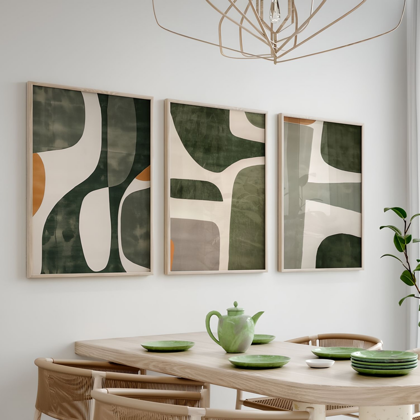 Tableau Abstrait Nuances de Vert – Élégance Naturelle et Moderne