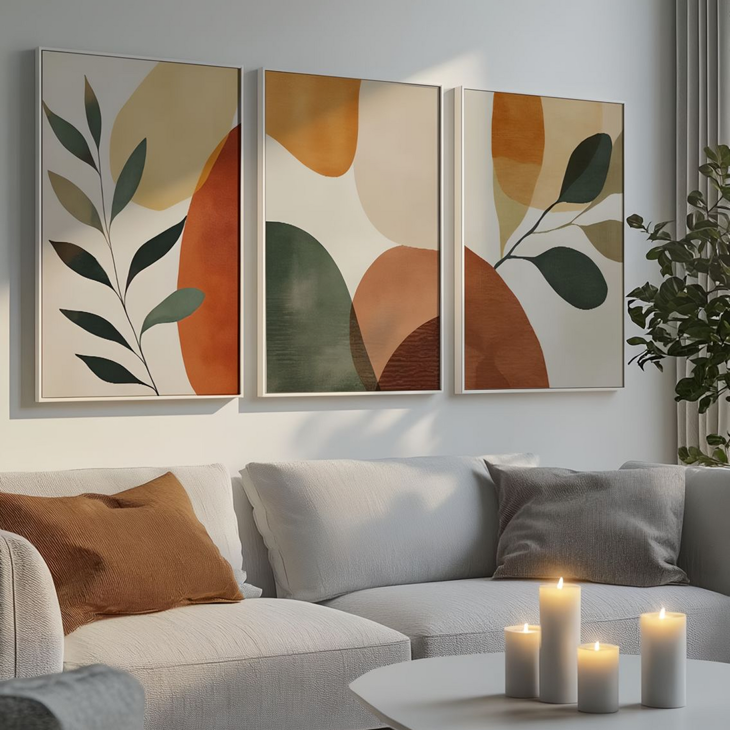 Tableau Plantes Vertes et Orangées Style Nature Moderne