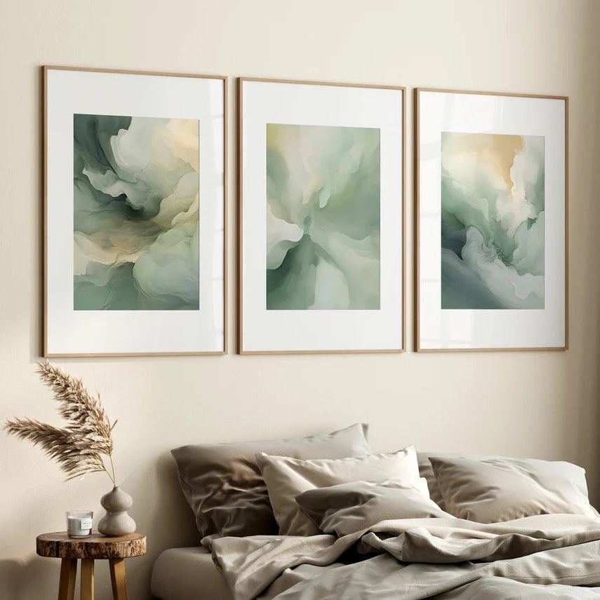 Poster sous verre fleurs abstraites vertes
