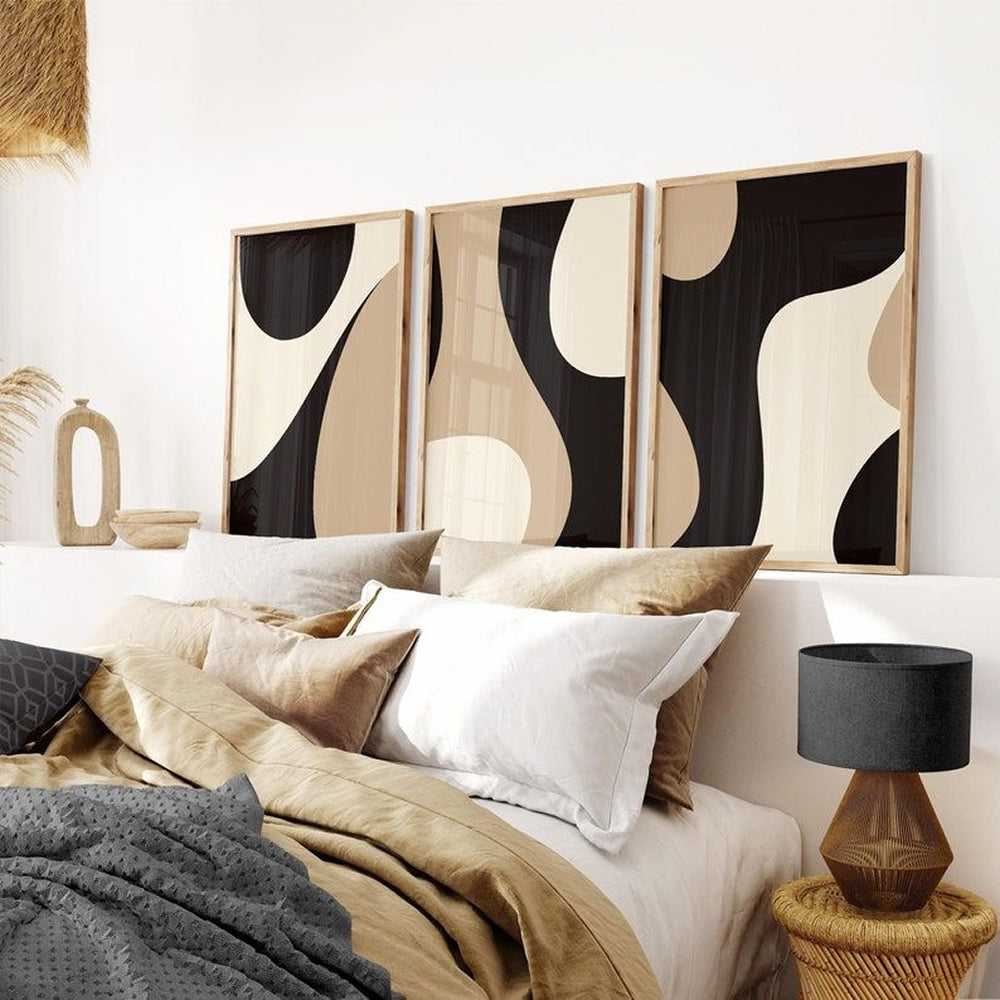 Composition de trio abstrait noir et beige en forme de vague