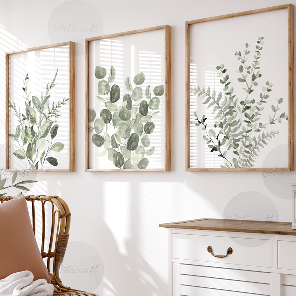 Art mural fleur verte aquarelle