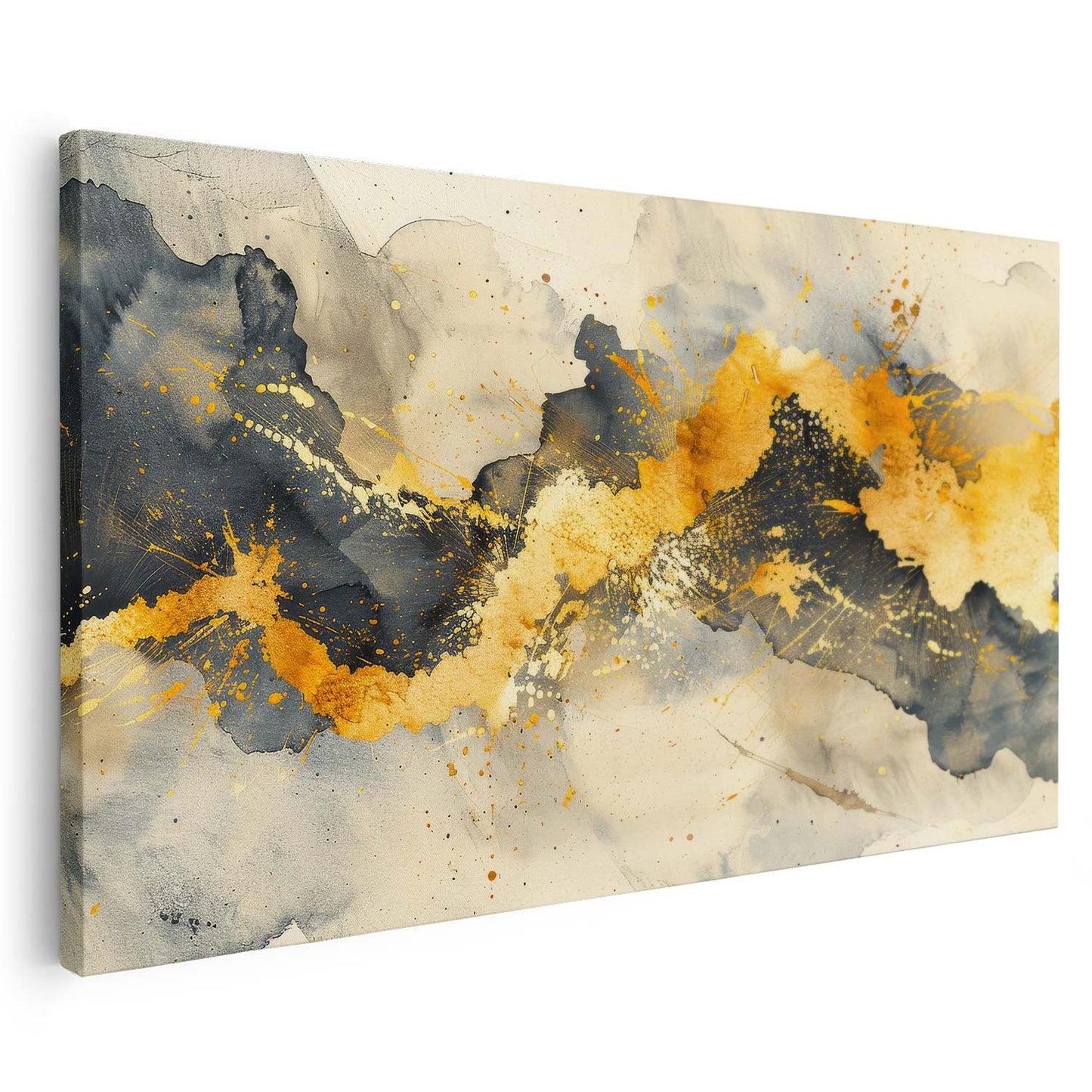 Tableau sur toile d'abstrait marbre doré en vague KWADECO