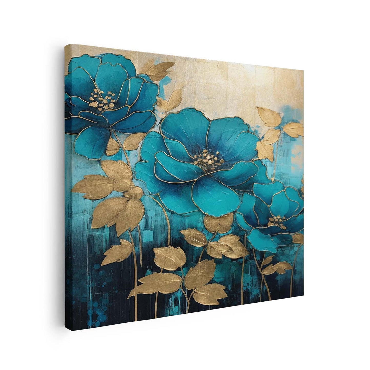 Tableau sur toile carré bleu et doré KWADECO