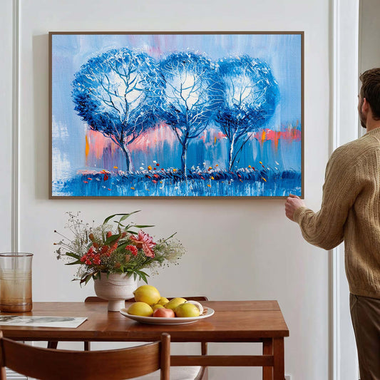 Tableau sur toile d'arbres bleus KWADECO
