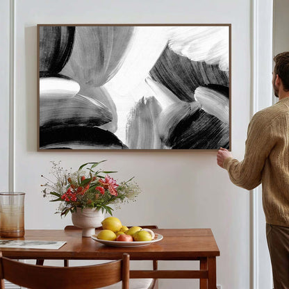 Tableau sur toile d'abstrait 3d noir  peinture KWADECO
