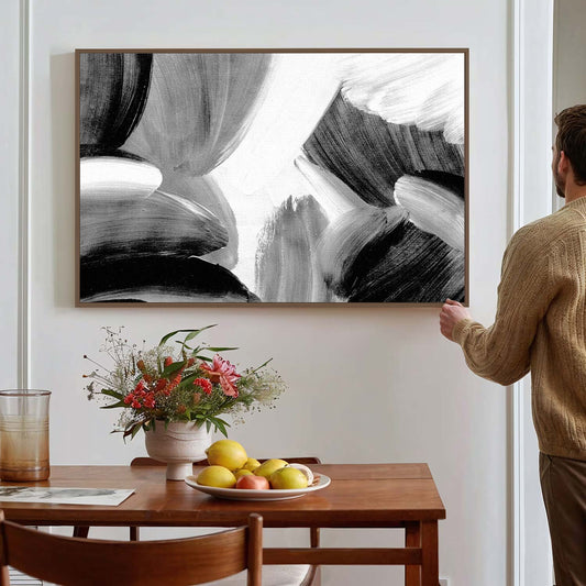 Tableau sur toile d'abstrait 3d noir  peinture KWADECO