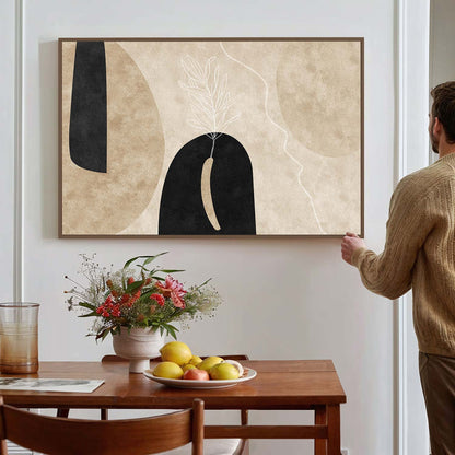 Tableau sur toile abstraite baho noir et beige KWADECO