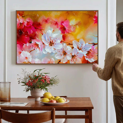 Tableau sur toile de fleurs rose et blanc KWADECO