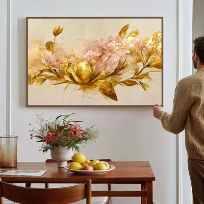 Tableau sur toile de fleurs dorées KWADECO