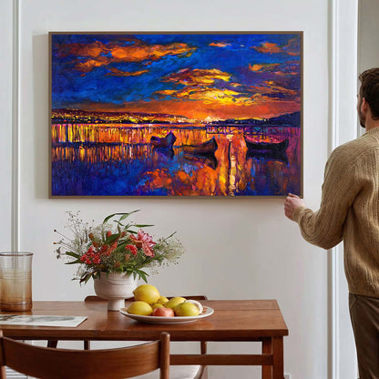 Tableau sur toile d'un navire au coucher de soleil KWADECO