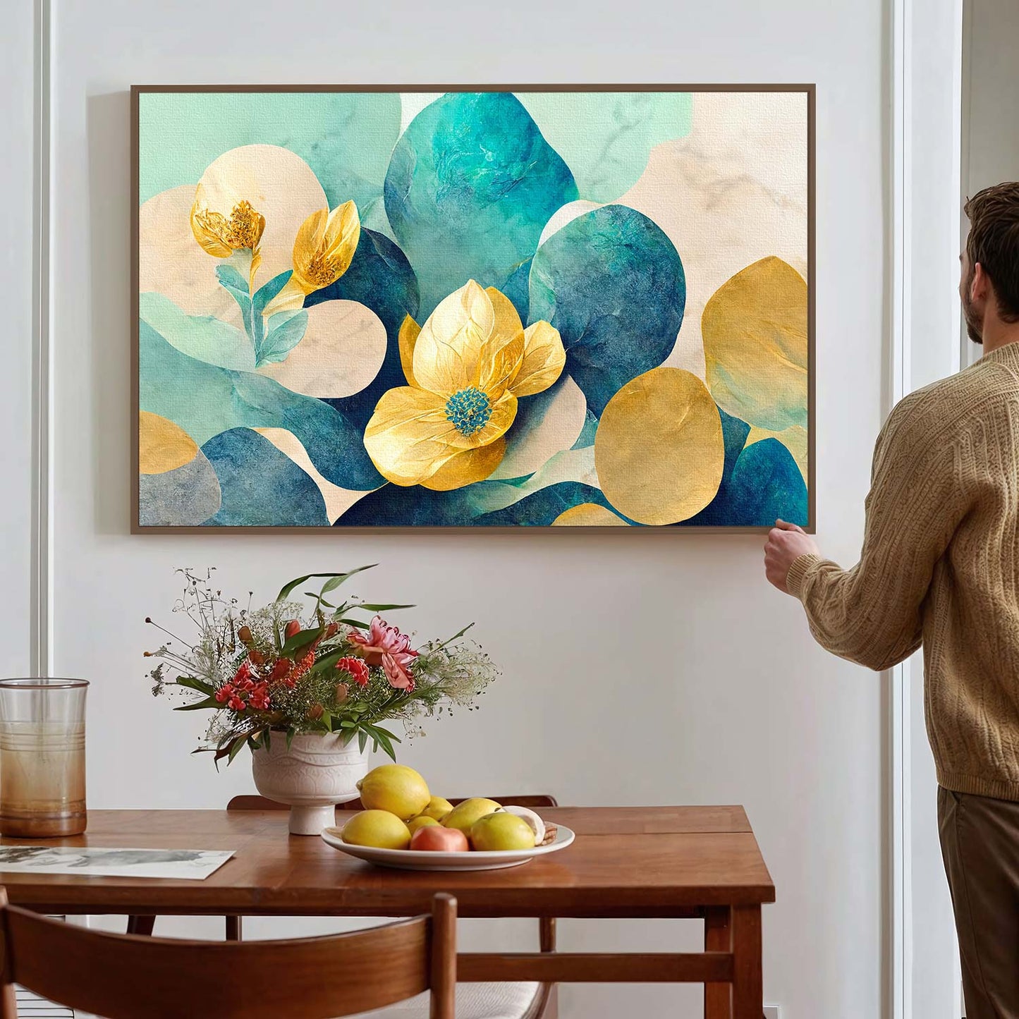 Tableau sur toile de fleurs dorées style 3d KWADECO