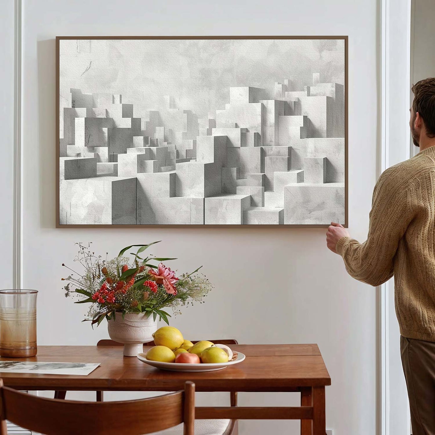 Tableau sur toile de ville effet 3D blanc KWADECO