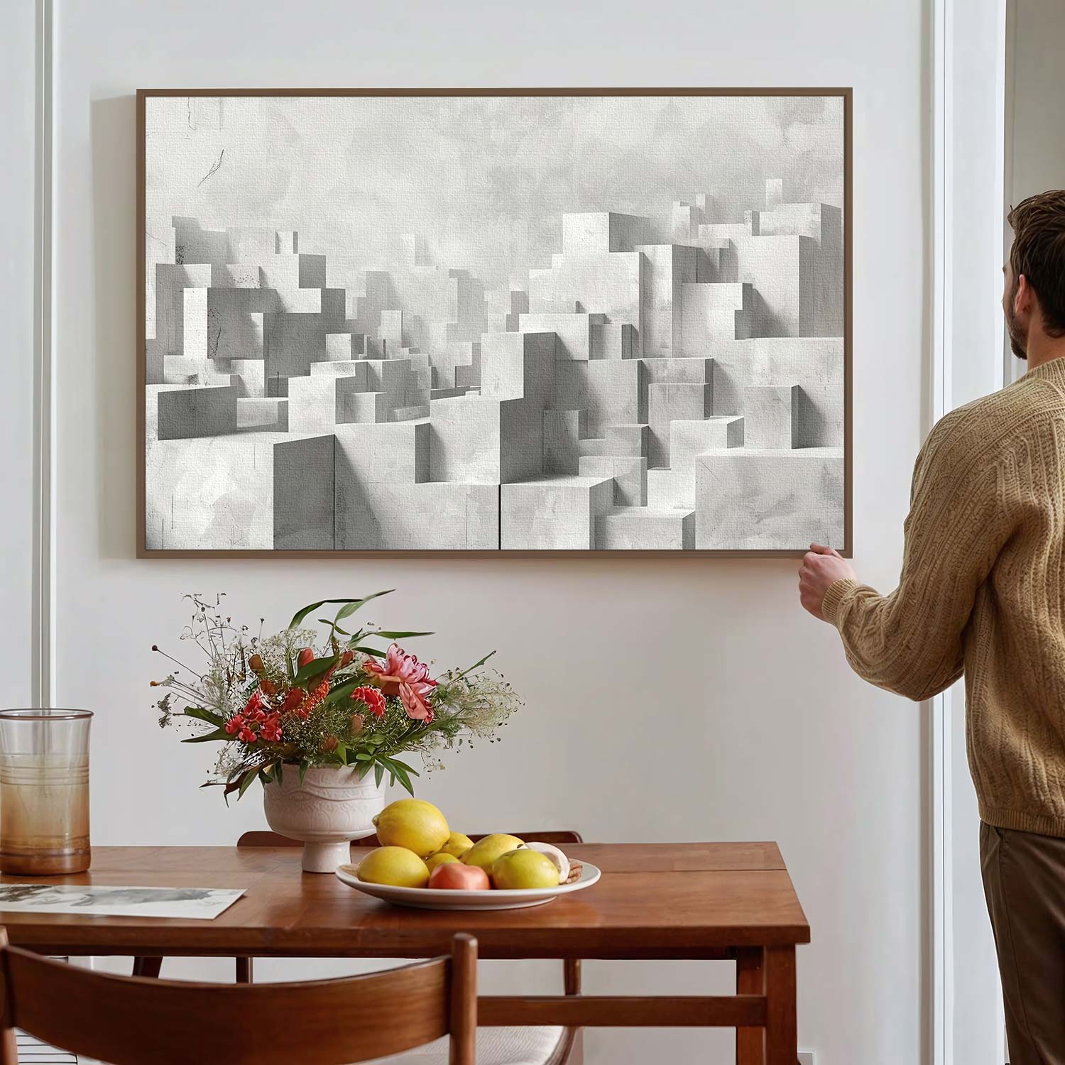 Tableau sur toile de ville effet 3D blanc KWADECO