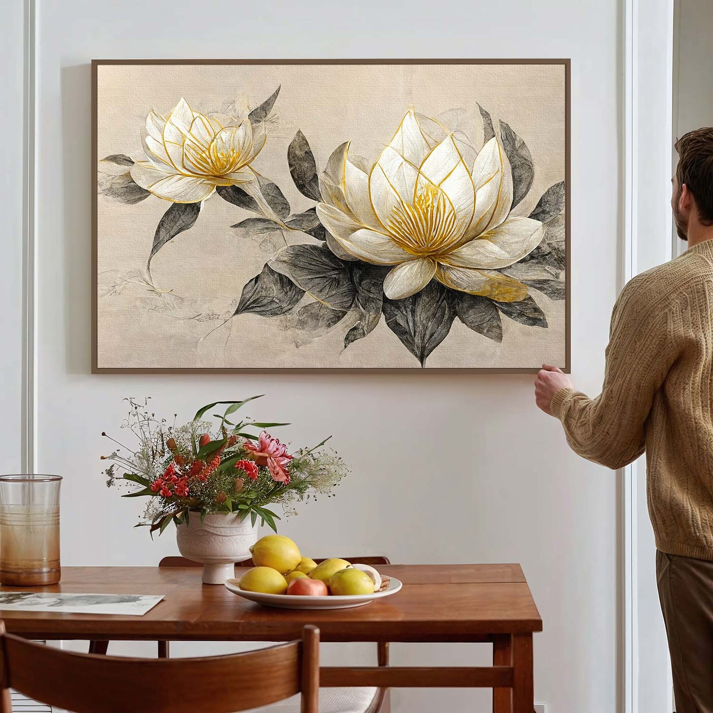Tableau sur toile de fleurs dorée KWADECO