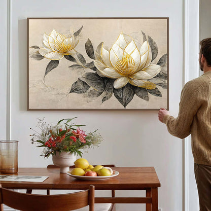 Tableau sur toile de fleurs dorée KWADECO