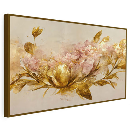 Tableau sur toile de fleurs dorées KWADECO