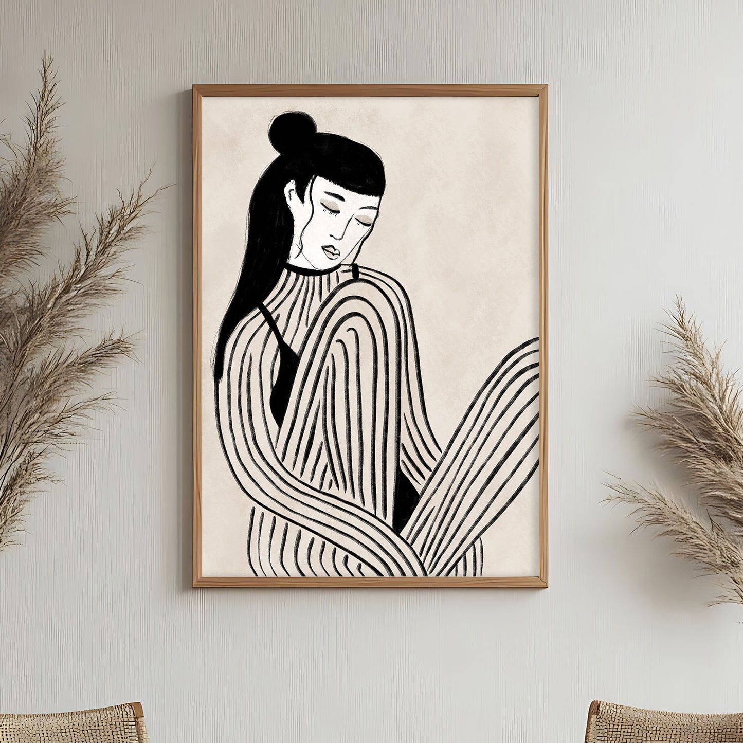 Silhouette de femme au trait noir art minimaliste