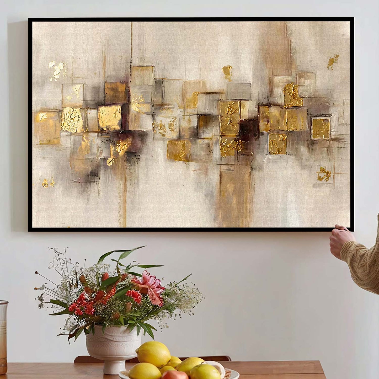 Tableau abstrait doré style moderne pour décoration murale élégante