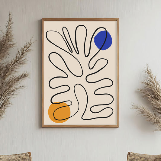 Art minimaliste matisse line art bleu et orangé