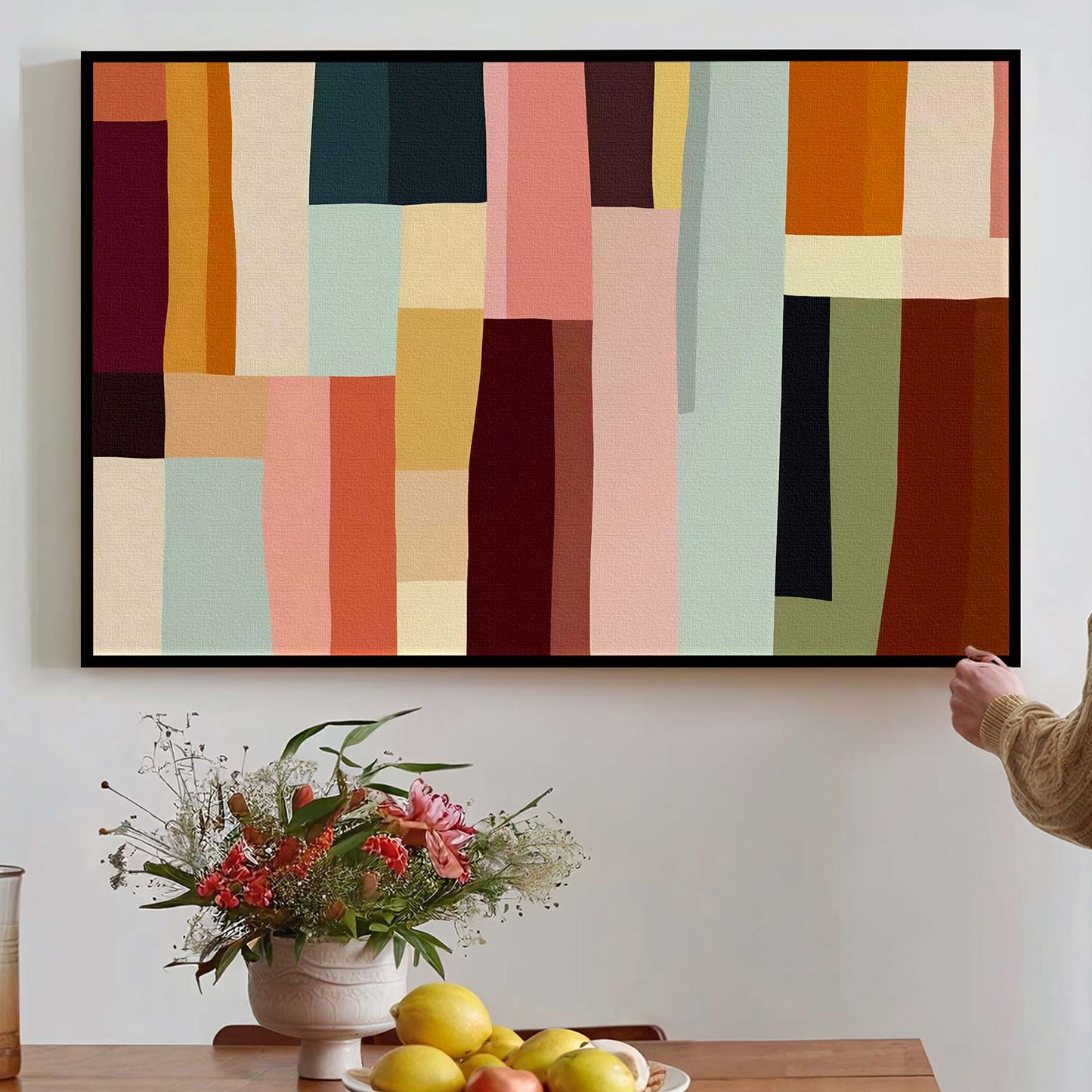 Tableau lignes abstraites colorées sur toile style moderne et artistique