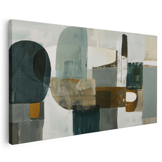 Tableau sur toile d'abstrait moderne de forme vert et doré KWADECO