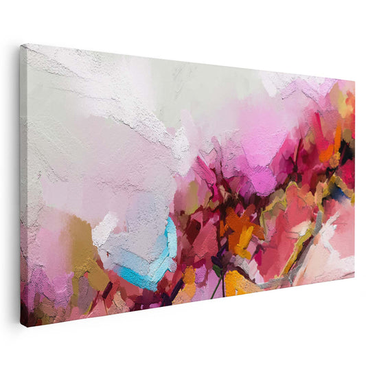 Tableau sur toile abstrait effet peinture couleur rose KWADECO