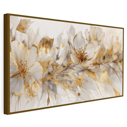 Tableau sur toile de fleurs dorées sur un fond banc KWADECO