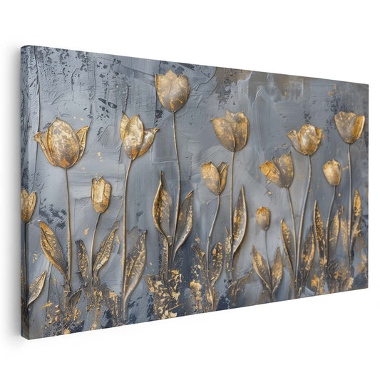 Tableau sur toile d'abstrait bleu et doré effet 3d KWADECO